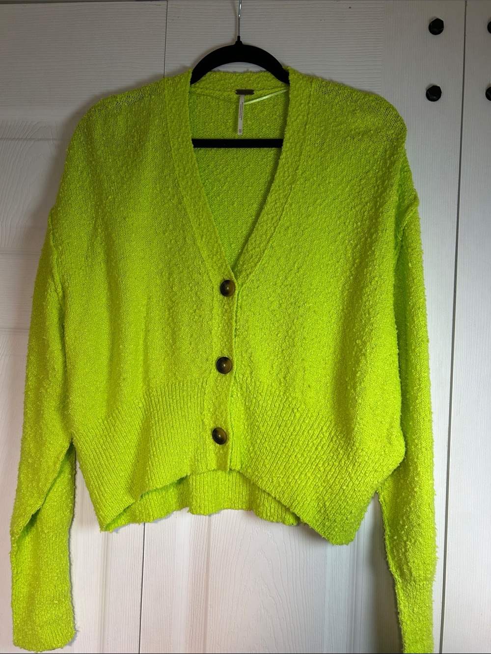 Free People Neon Lime Textured V-Neck Button Cardigan